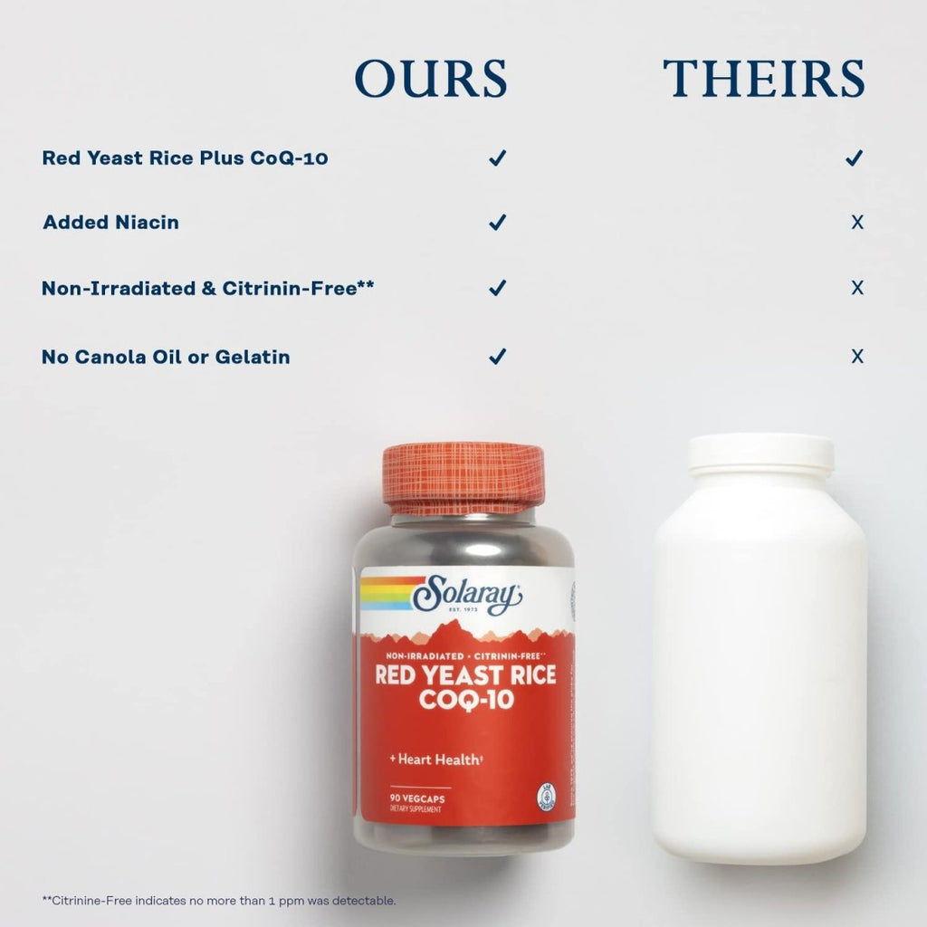 Solaray Red Yeast Rice Plus CoQ-10 & No-Flush Niacin Vitamin B-3, Healthy Heart & Cardiovascular Support, Non-Irradiated & Citrinin Free, 60 Day Money Back Guarantee, 90 Servings, 90 VegCaps