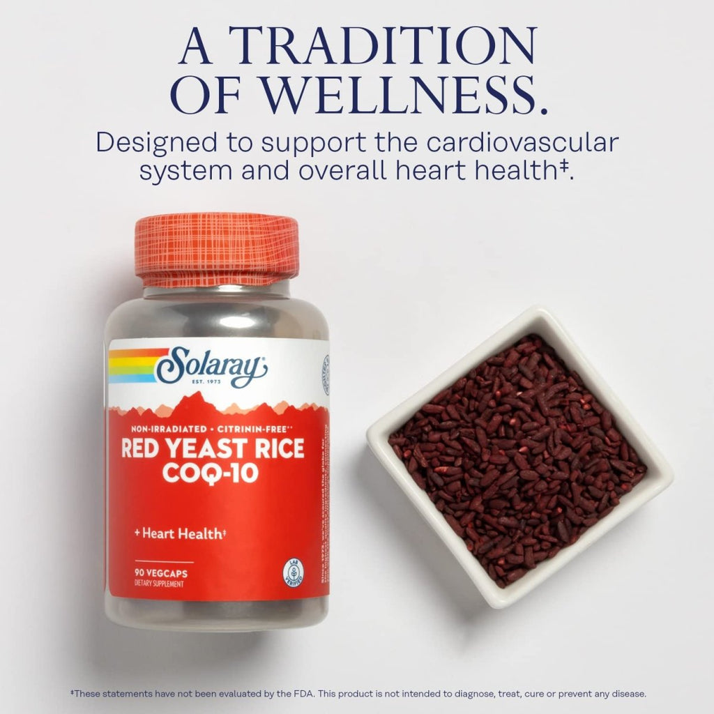 Solaray Red Yeast Rice Plus CoQ-10 & No-Flush Niacin Vitamin B-3, Healthy Heart & Cardiovascular Support, Non-Irradiated & Citrinin Free, 60 Day Money Back Guarantee, 90 Servings, 90 VegCaps
