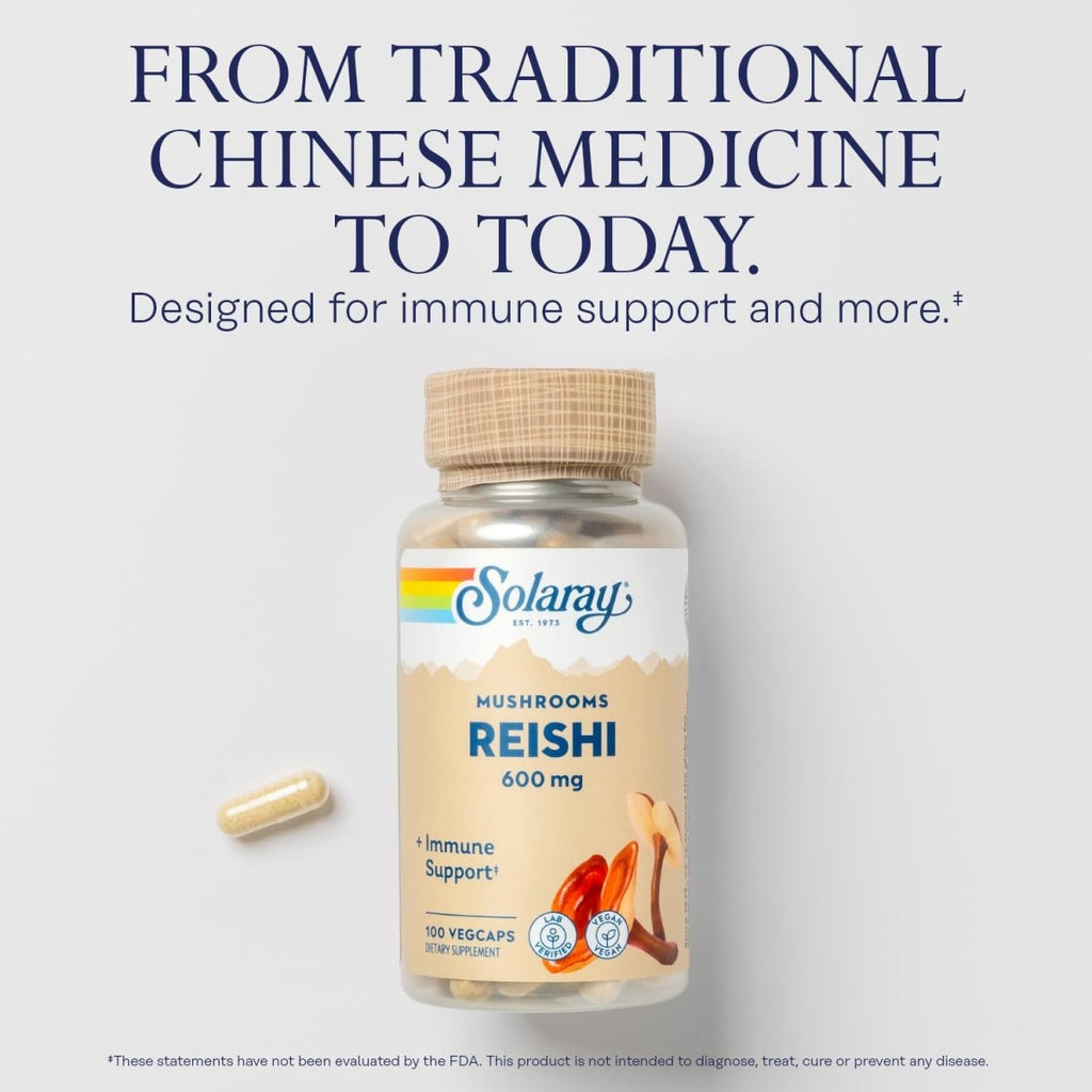 SOLARAY Reishi Mushroom 600mg - Reishi Mushroom Capsules for Immune Support - Vegan, Lab Verified - 60-Day Money-Back Guarantee - 100 Servings, 100 VegCaps