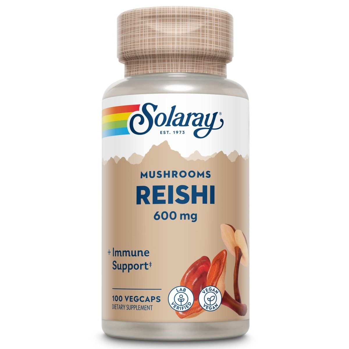 SOLARAY Reishi Mushroom 600mg - Reishi Mushroom Capsules for Immune Support - Vegan, Lab Verified - 60-Day Money-Back Guarantee - 100 Servings, 100 VegCaps