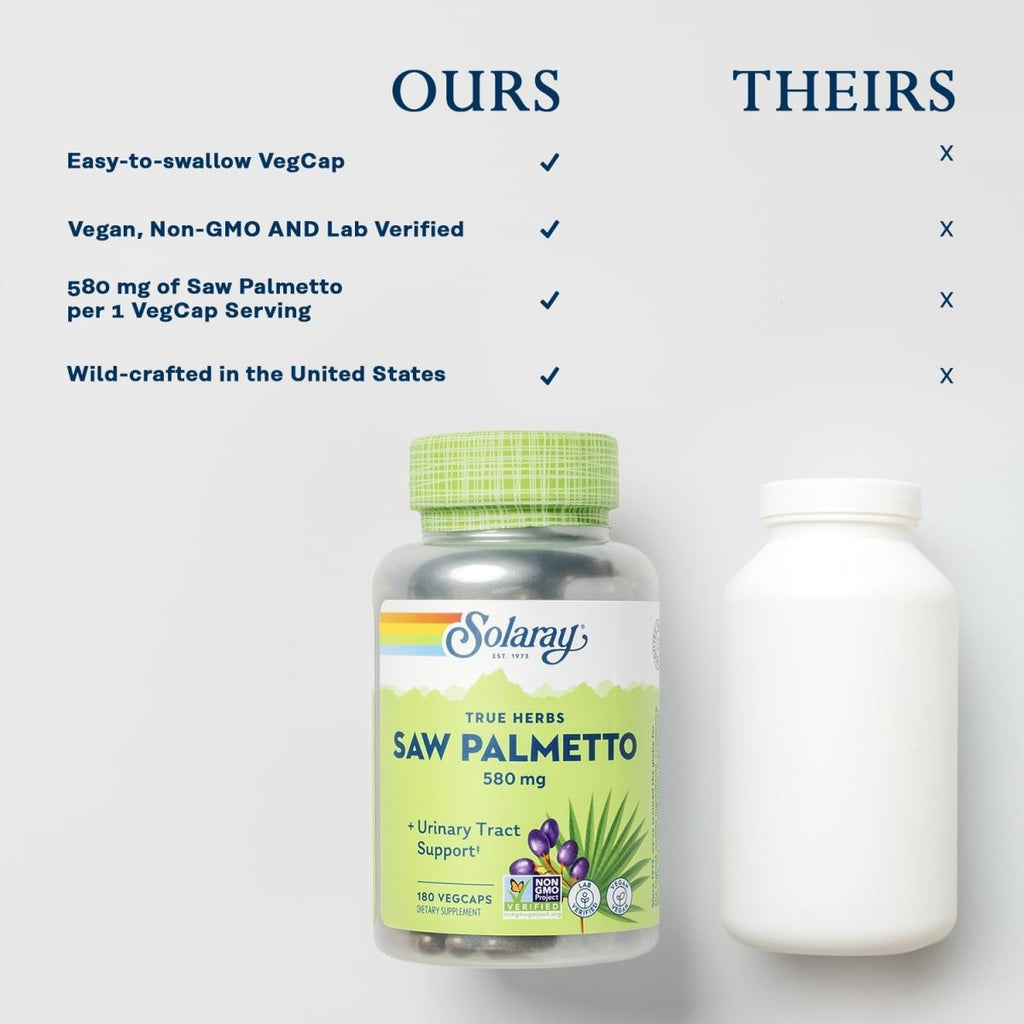 SOLARAY Saw Palmetto Berry 580 mg - 180 VegCaps - Healthy Prostate and Urinary Tract Support for Men and Women