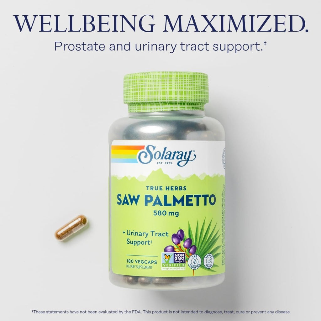SOLARAY Saw Palmetto Berry 580 mg - 180 VegCaps - Healthy Prostate and Urinary Tract Support for Men and Women