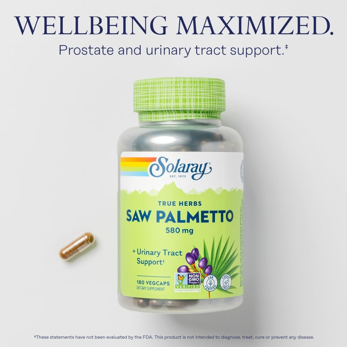 SOLARAY Saw Palmetto Berry 580 mg - 180 VegCaps - Healthy Prostate and Urinary Tract Support for Men and Women
