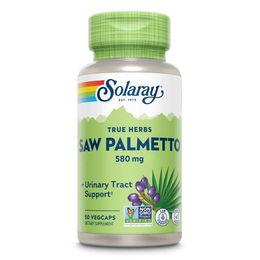 SOLARAY Saw Palmetto Berry 580 mg, Healthy Prostate and Urinary Tract Support from Fatty Acids & Plant Sterols for Men and Women, Non-GMO, Vegan & Lab Verified, 50 VegCaps, 50 Servings