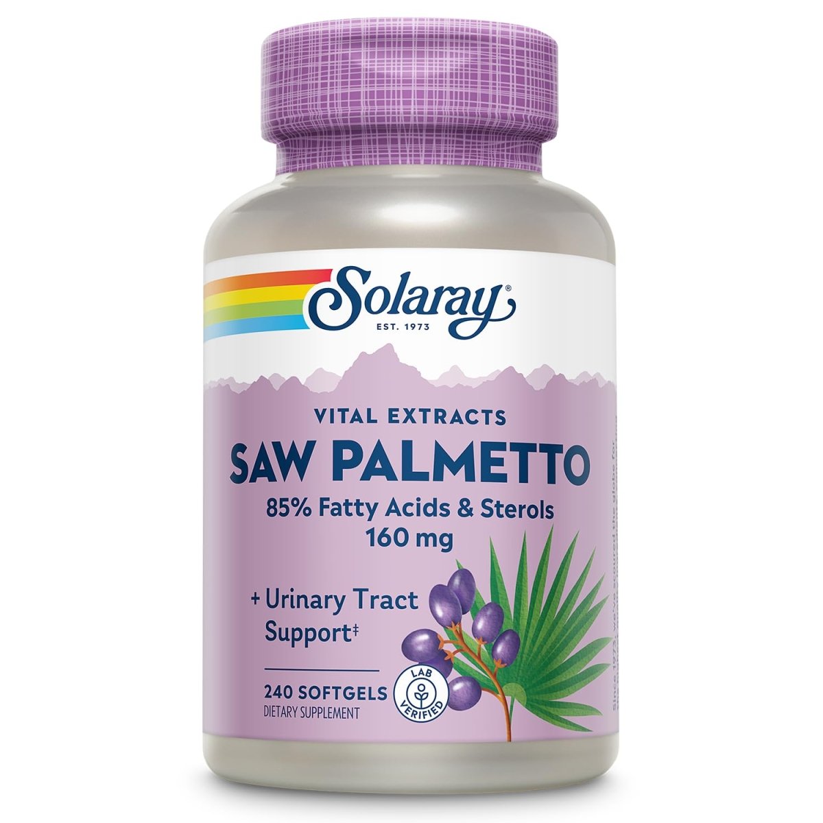 SOLARAY Saw Palmetto Extract - Prostate Health and Urinary Tract Support - 136 mg Fatty Acids and Sterols - Lab Verified, 60-Day Money-Back Guarantee (240 Servings, 240 Softgels)