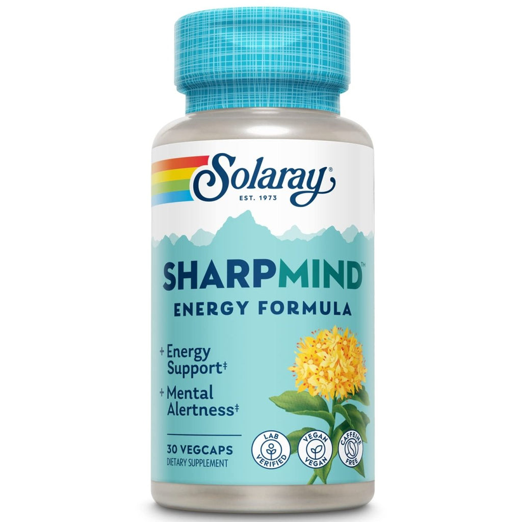 SOLARAY SharpMind Energy, Energy Booster for Women and Men, Nootropic Focus Supplement, Caffeine Free Energy Pills with Rhodiola Rosea and Cordyceps, 60 Day Guarantee, 30 Servings, 30 VegCap Pills