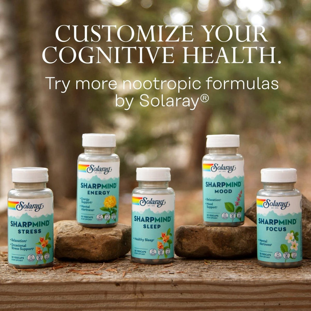 SOLARAY SharpMind Stress, Nootropic Mood Support Supplement for Relaxation and Occasional Stress Relief Support, Adaptogen with Ashwagandha, L Theanine, 60 Day Money Guarantee, 30 Serv 30 VegCaps