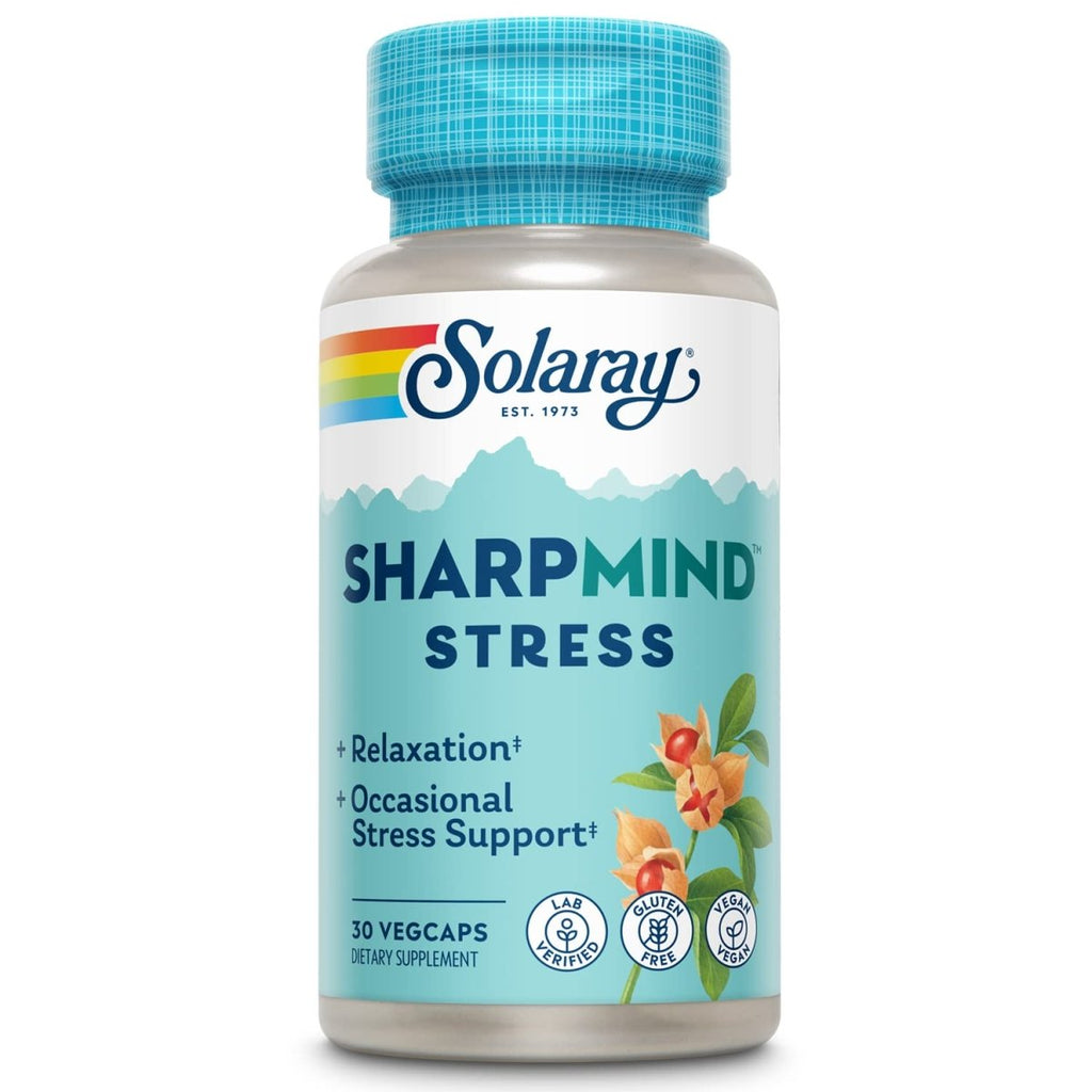 SOLARAY SharpMind Stress, Nootropic Mood Support Supplement for Relaxation and Occasional Stress Relief Support, Adaptogen with Ashwagandha, L Theanine, 60 Day Money Guarantee, 30 Serv 30 VegCaps