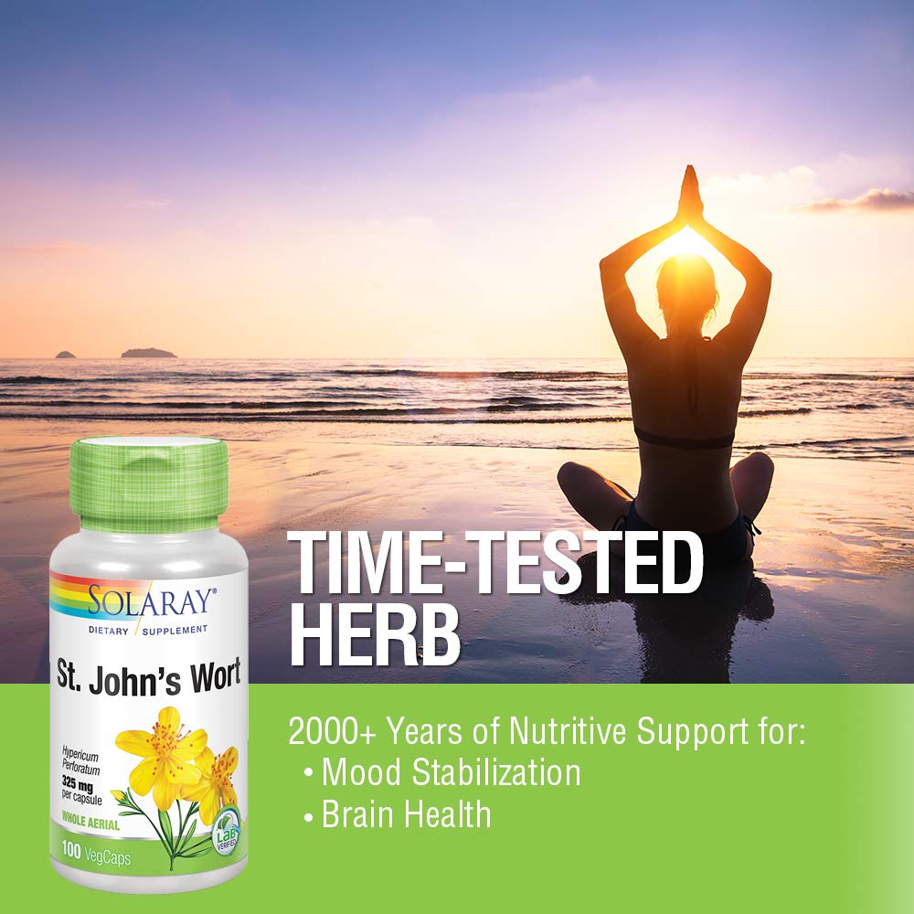 SOLARAY St Johns Wort 325mg Whole Aerial | Mood & Brain Health Support | Non-GMO, Vegan Lab Verified (100 CT)