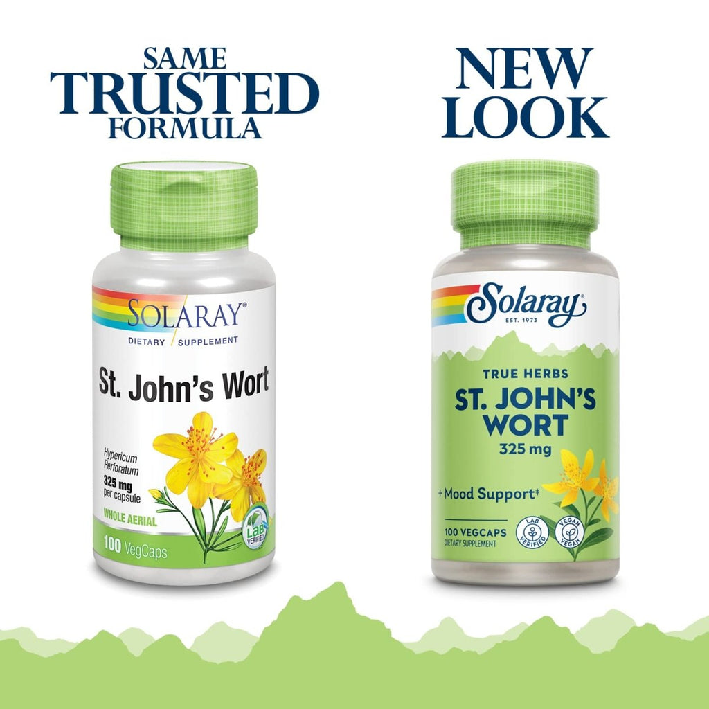 SOLARAY St Johns Wort 325mg Whole Aerial | Mood & Brain Health Support | Non-GMO, Vegan Lab Verified (100 CT)