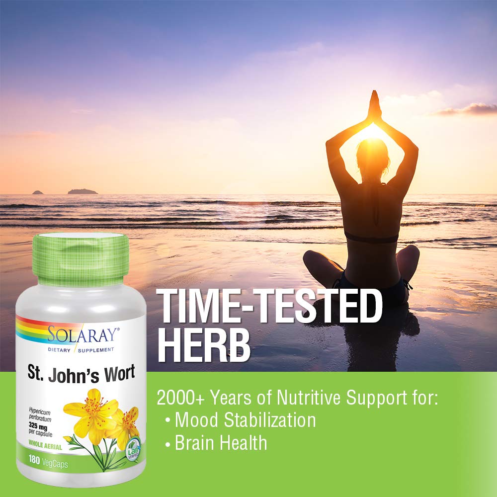 SOLARAY St Johns Wort 325mg Whole Aerial | Mood & Brain Health Support | Non-GMO, Vegan Lab Verified (180 CT)