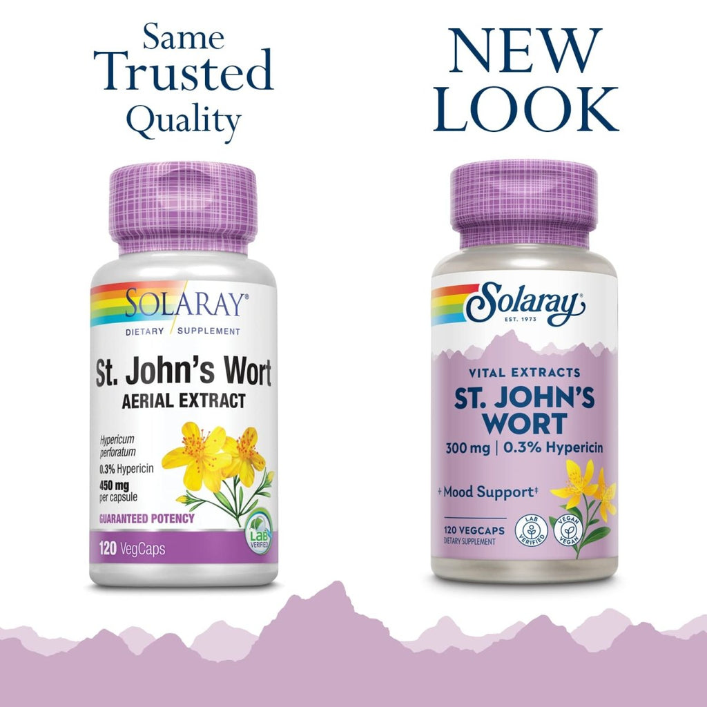SOLARAY St John?s Wort Aerial Extract 300 mg, 0.3% Hypericin, Mood & Brain Health Support, Vegan & Lab Verified for Quality, 120 Servings, 120 VegCaps