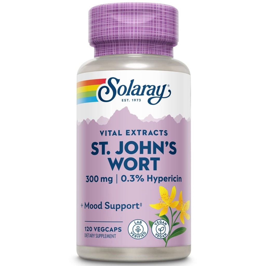 SOLARAY St John?s Wort Aerial Extract 300 mg, 0.3% Hypericin, Mood & Brain Health Support, Vegan & Lab Verified for Quality, 120 Servings, 120 VegCaps