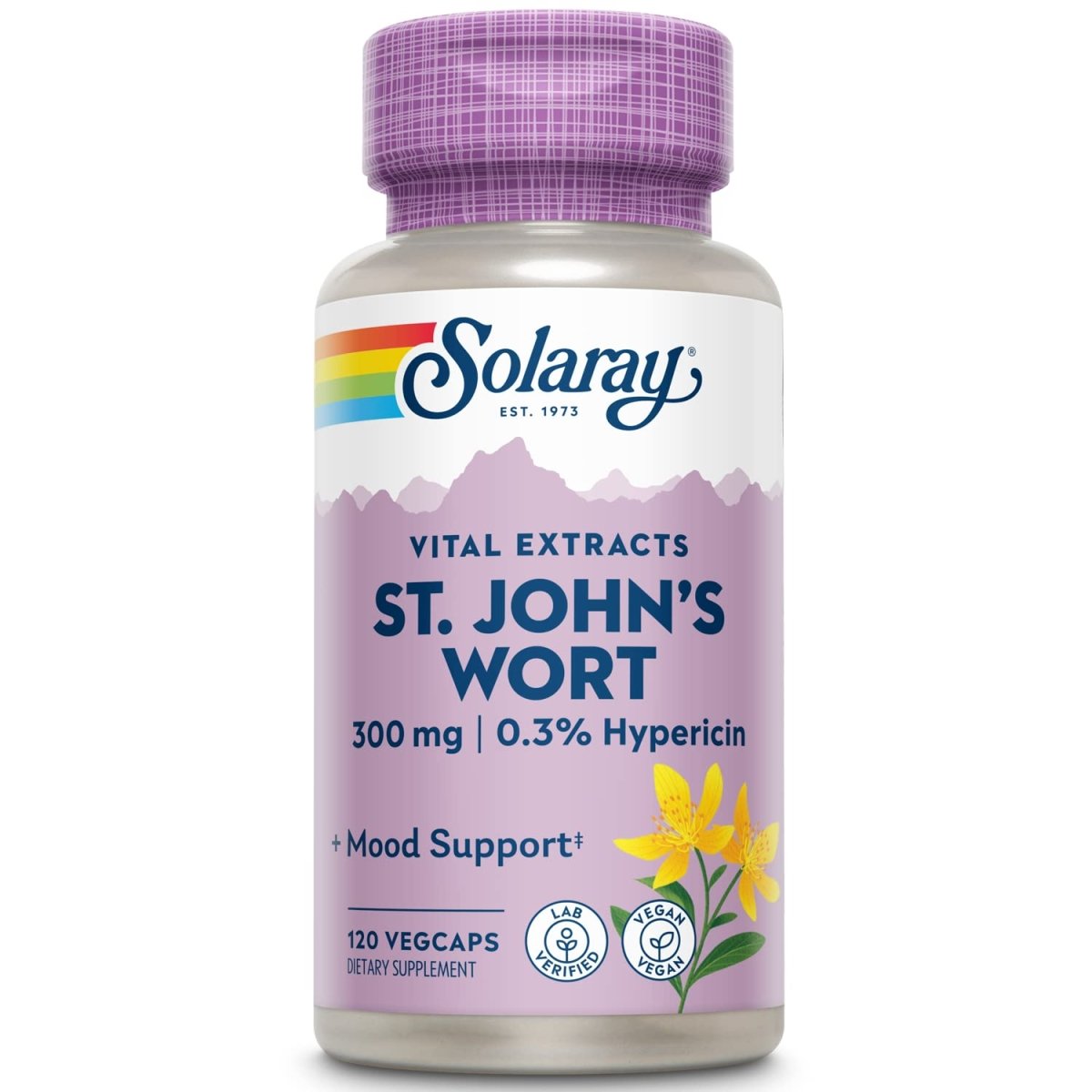 SOLARAY St John?s Wort Aerial Extract 300 mg, 0.3% Hypericin, Mood & Brain Health Support, Vegan & Lab Verified for Quality, 120 Servings, 120 VegCaps