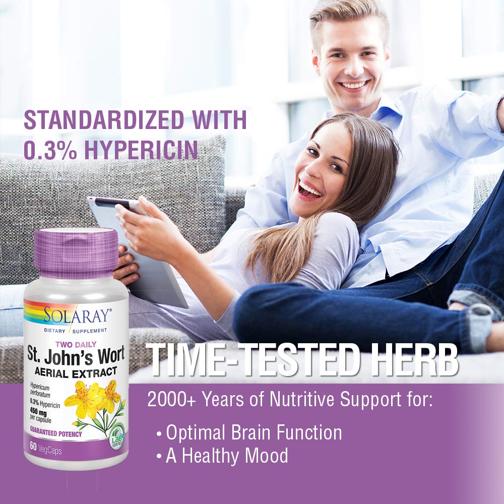 SOLARAY St. Johns Wort Aerial Extract 450mg Two Daily | Mood & Brain Health Support | 0.3% Hypericin | 60ct, 30 Serv.