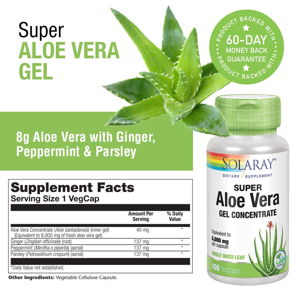 SOLARAY Super Aloe Vera Gel - 8000mg - 100 Capsules
