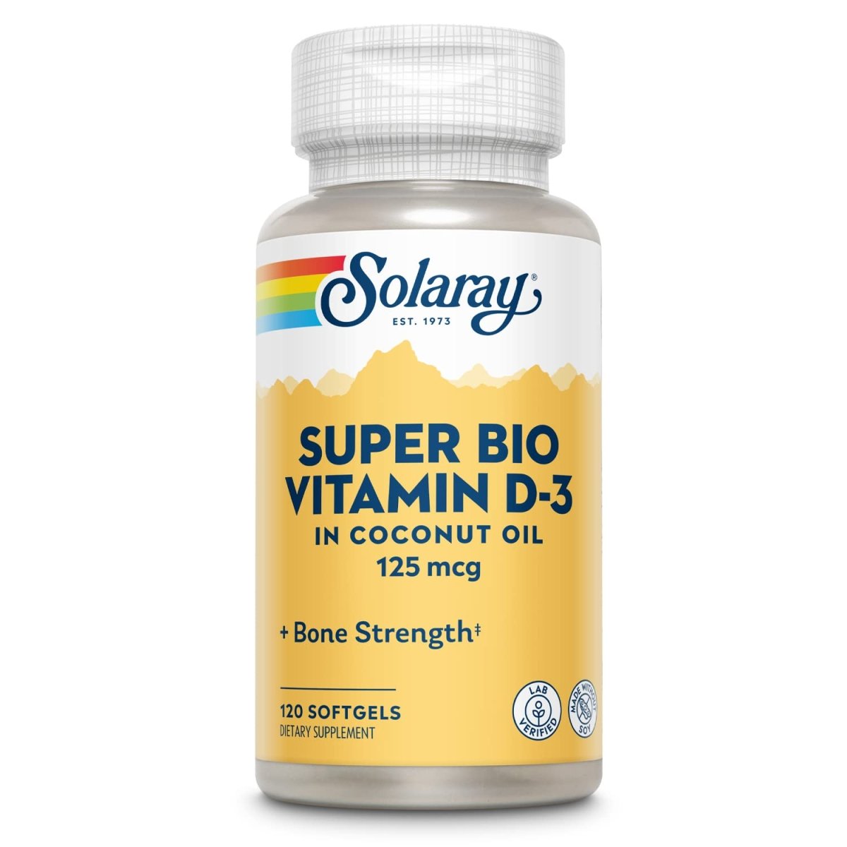 SOLARAY Super Bio Vitamin D-3 in Non-GMO Coconut Oil 5000IU Strong Bones & Immune System Support High Bioavailability No Soy 120 Softgels