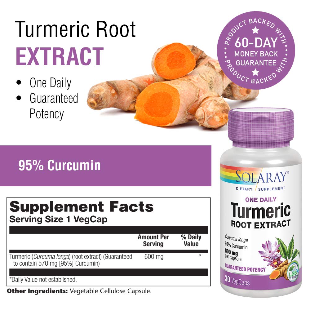 SOLARAY Turmeric Root Extract 600mg One Daily Healthy Joints, Cardiovascular System Support Guaranteed Potency (076280186628) (30 CT)