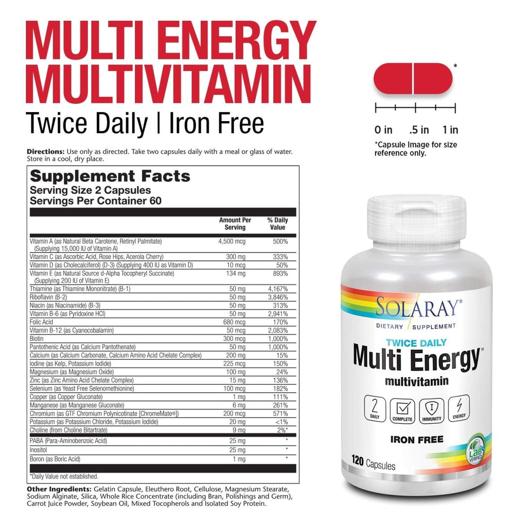 Solaray - Twice Daily (Iron Free), 120 Capsules 04745