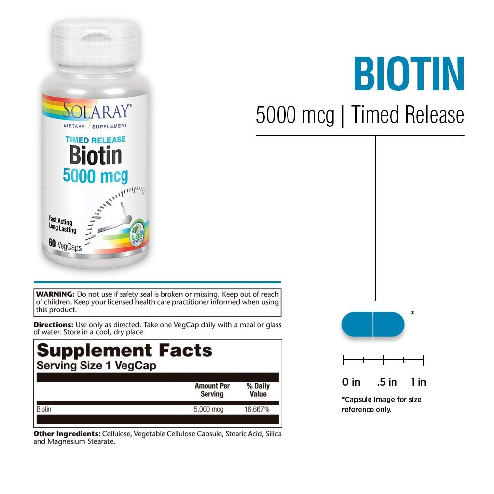 SOLARAY Two Stage, Timed Release Biotin 5000mcg 60 VegCap