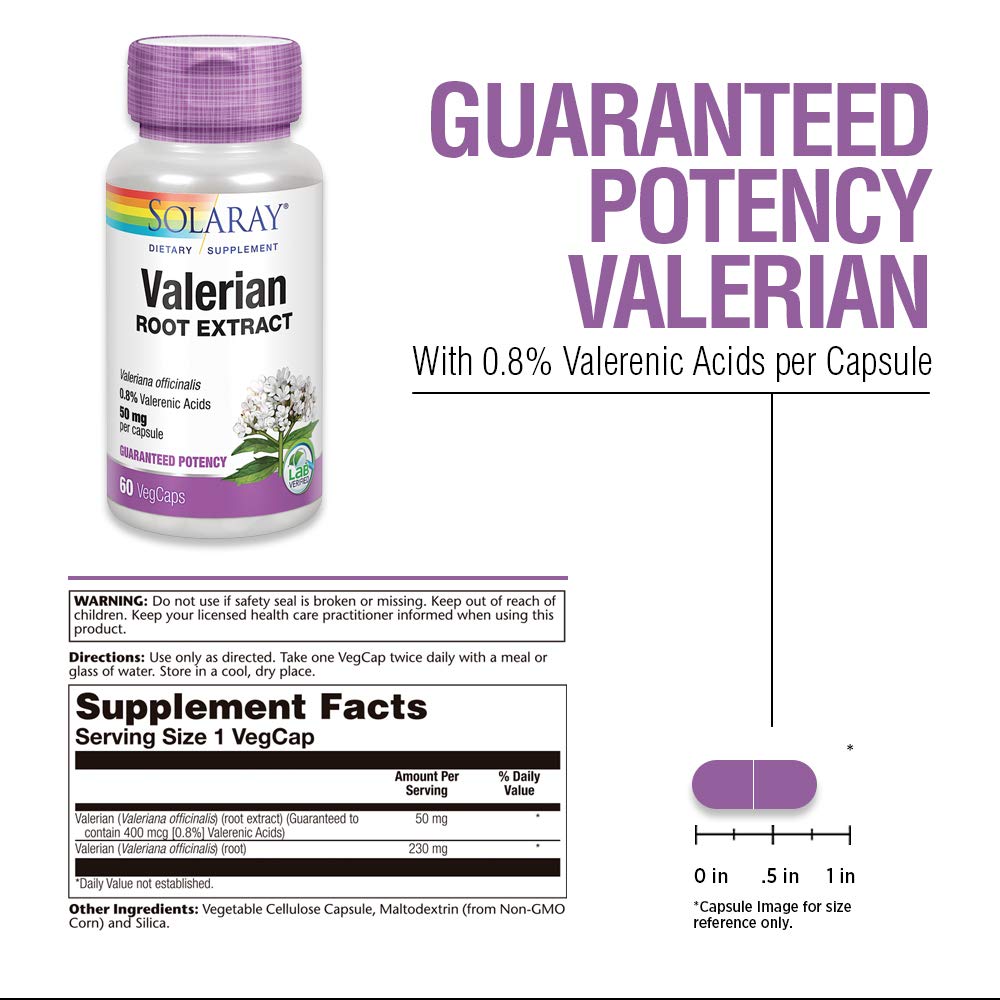 SOLARAY Valerian Root Extract 50 mg | Relaxation Support for a Healthy Sleep Cycle | 0.8% Valerenic Acids | 60 CT