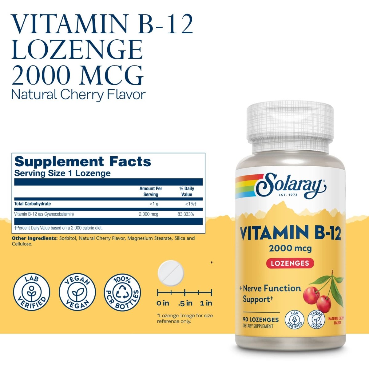 Solaray Vitamin B 12 2000mcg, 90 Lozenges
