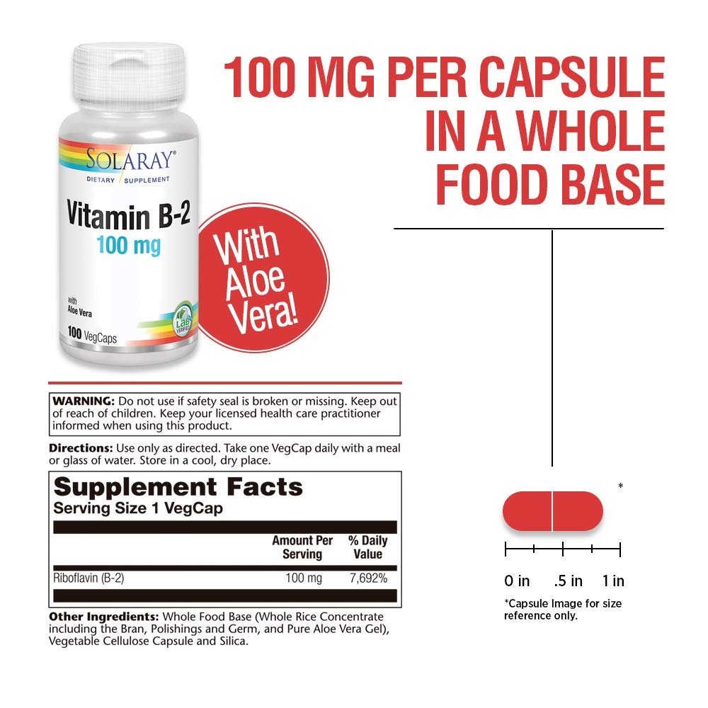 SOLARAY Vitamin B-2 Riboflavin 100 mg with Aloe Vera - 100 CT