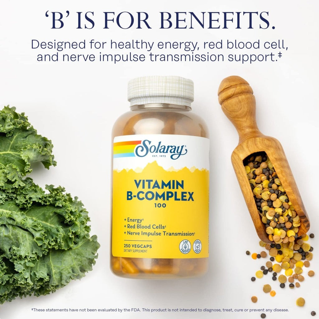Solaray Vitamin B Complex 100 mg - Comprehensive B Vitamins for Healthy Energy and Vitality - 250 VegCaps