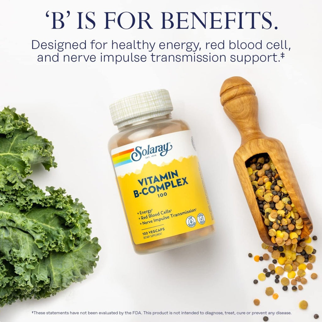 SOLARAY Vitamin B-Complex 100 mg - Vital Support for Energy, Blood Cells & Nerves - 100 VegCaps (100 Count)