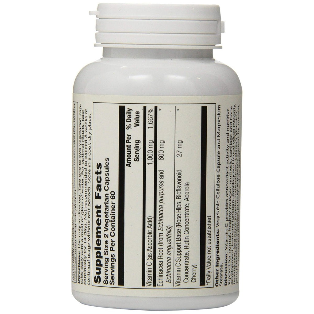 SOLARAY Vitamin C & Echinacea Root | Healthy Immune System Support with 500mg VIT C & 300mg Echinacea per VegCap | 120ct