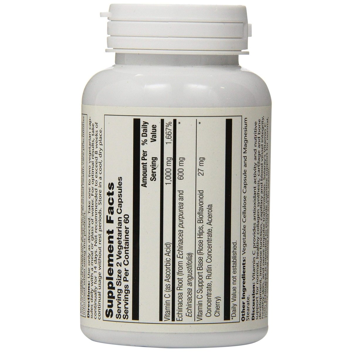 SOLARAY Vitamin C & Echinacea Root | Healthy Immune System Support with 500mg VIT C & 300mg Echinacea per VegCap | 120ct