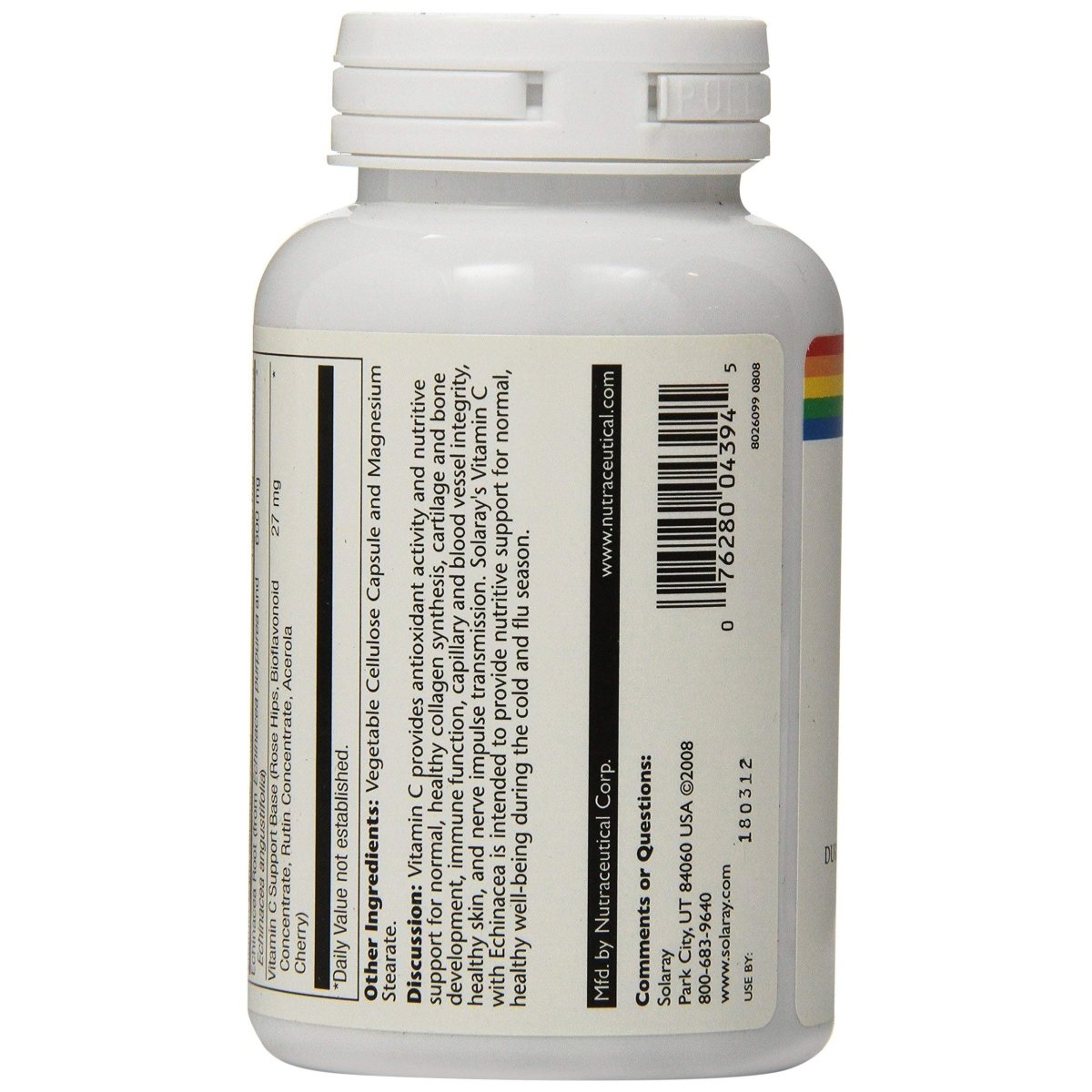 SOLARAY Vitamin C & Echinacea Root | Healthy Immune System Support with 500mg VIT C & 300mg Echinacea per VegCap | 120ct