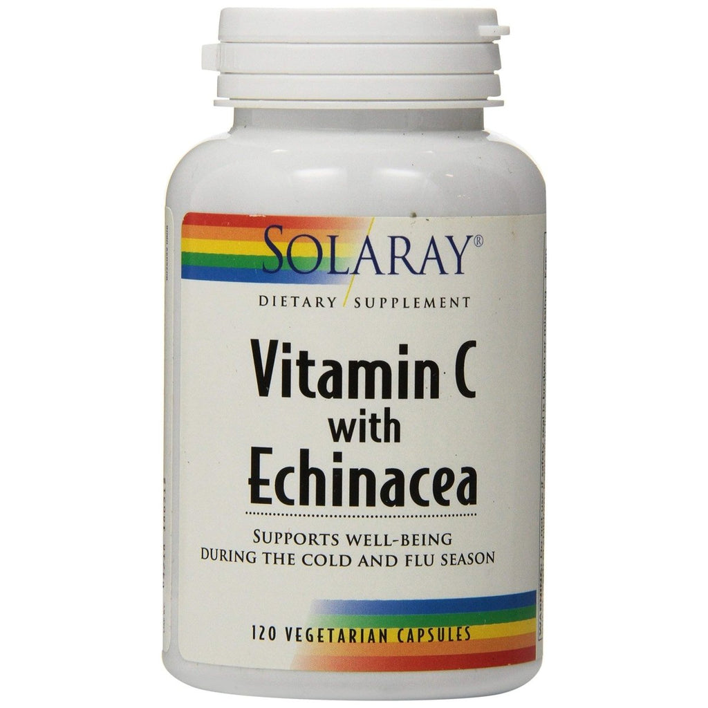 SOLARAY Vitamin C & Echinacea Root | Healthy Immune System Support with 500mg VIT C & 300mg Echinacea per VegCap | 120ct