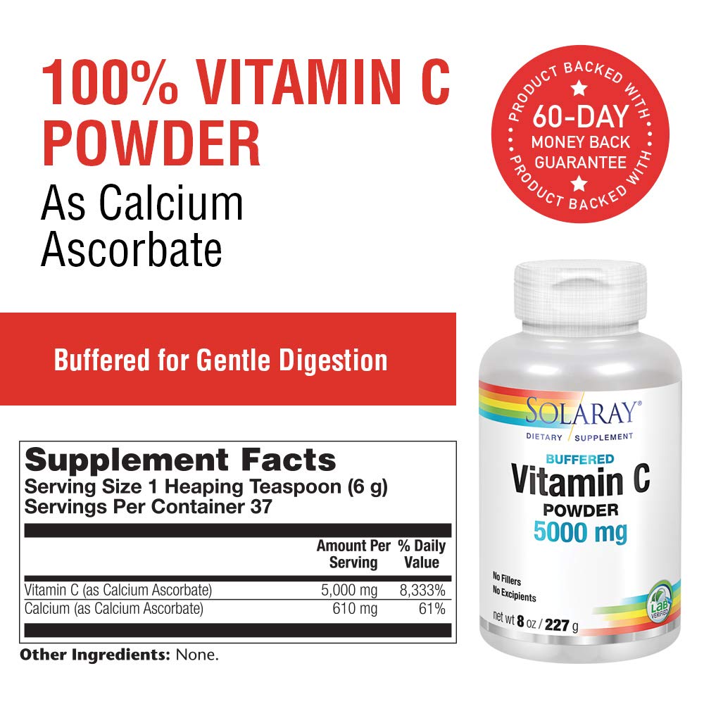 Solaray, Vitamin C Powder Non Acidic 5000mg, 8 Ounce