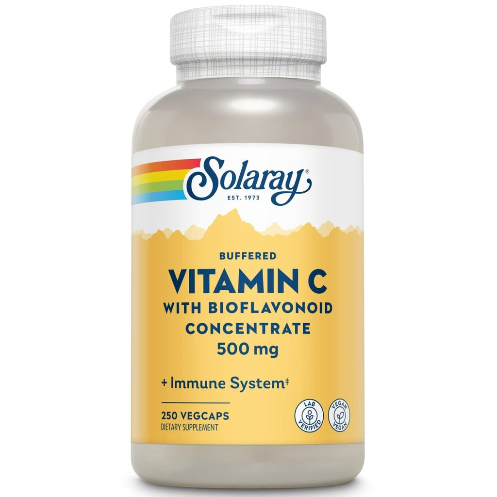 SOLARAY Vitamin C w/Bioflavonoid Complex 500mg Buffered for Easy Digestion Healthy Immune System, Collagen Synthesis & Antioxidant Support 250 VegCaps