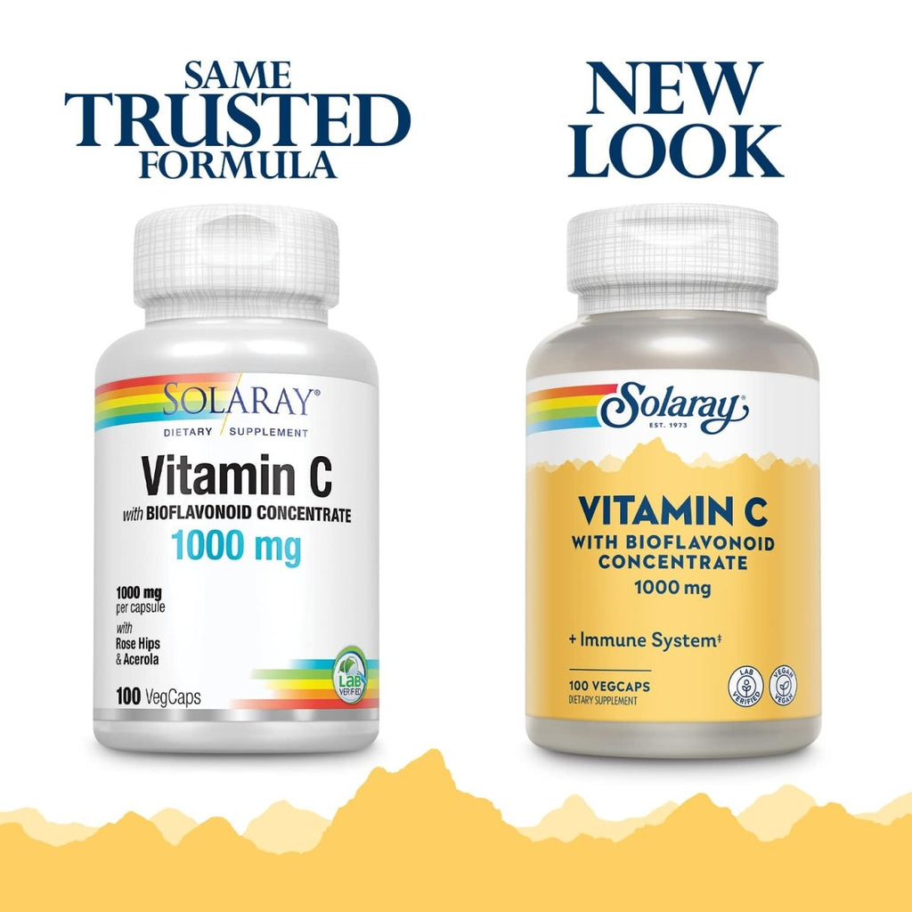 Solaray Vitamin C w/Rose Hips, Acerola & Bioflavonoids, 1000mg, Supports Immune Function & Healthier Skin, Hair, Nails Non-GMO, Vegan, 100 CT