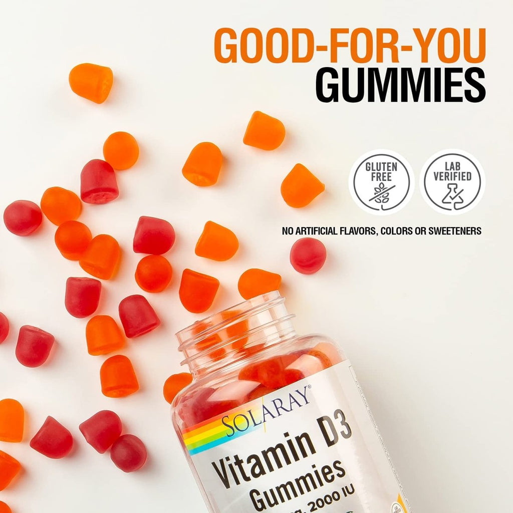 SOLARAY Vitamin D3 Gummies 50 mcg, 2000 IU | Healthy Bone, Muscle & Immune System Support | Gluten Free | 30 Serv, 60 Ct  67229