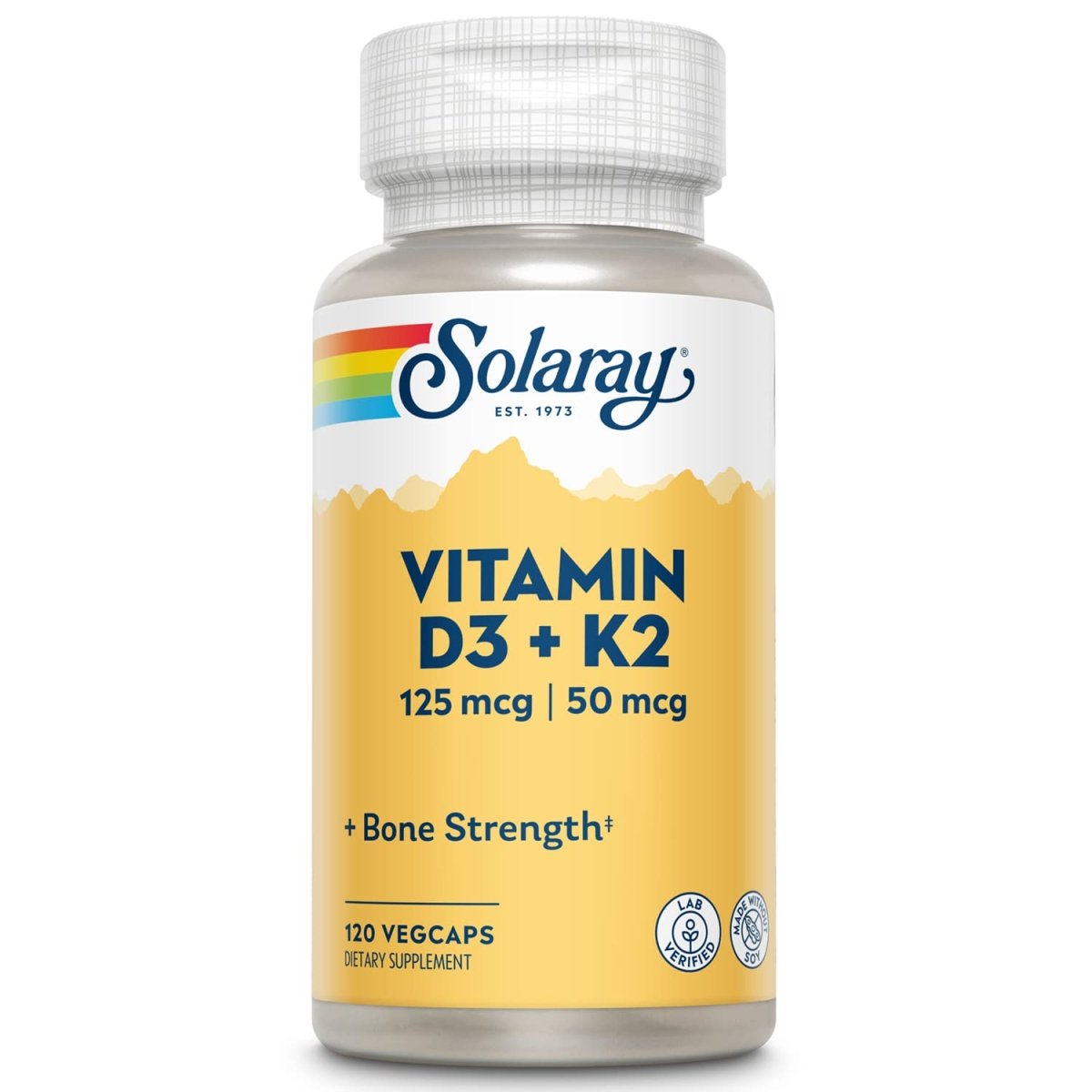 SOLARAY Vitamin D3 + K2, D & K Vitamins for Calcium Absorption and Support for Healthy Cardiovascular System & Arteries, Non-GMO & No Soy (120 Servings, 120 VegCaps)