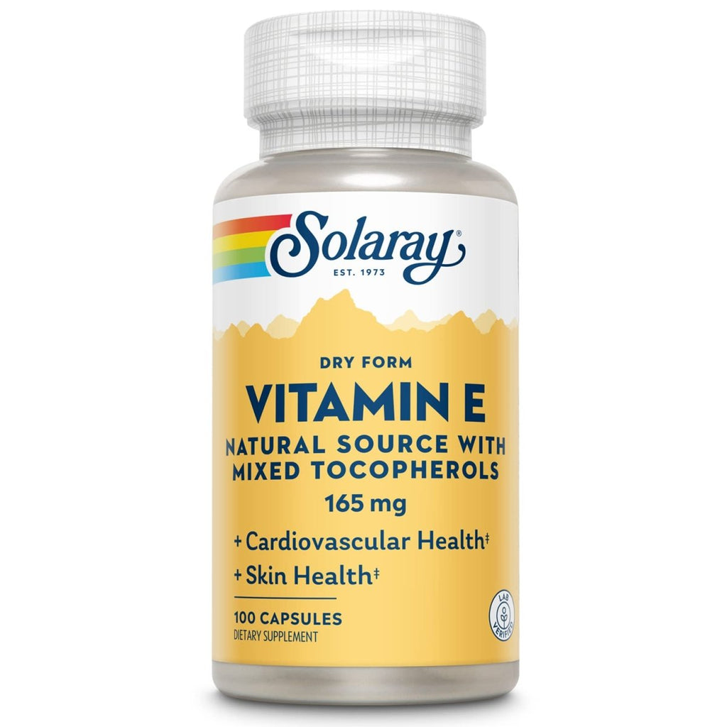 SOLARAY Vitamin E Dry 200 IU with Mixed Tocopherols - Supports Healthy Cardiac Function & Skin Health - 100 Count
