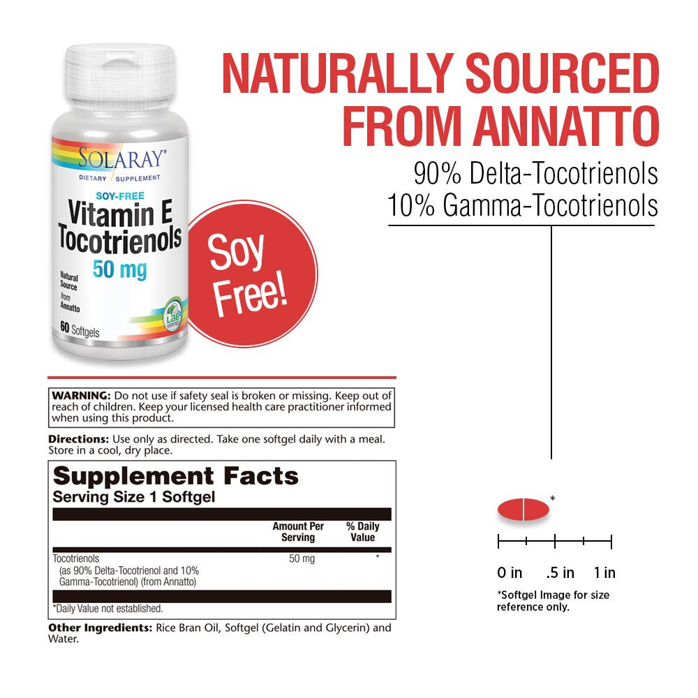 SOLARAY Vitamin E Tocotrienols 50mg | Healthy Brain Function Support | Soy Free | 50ct