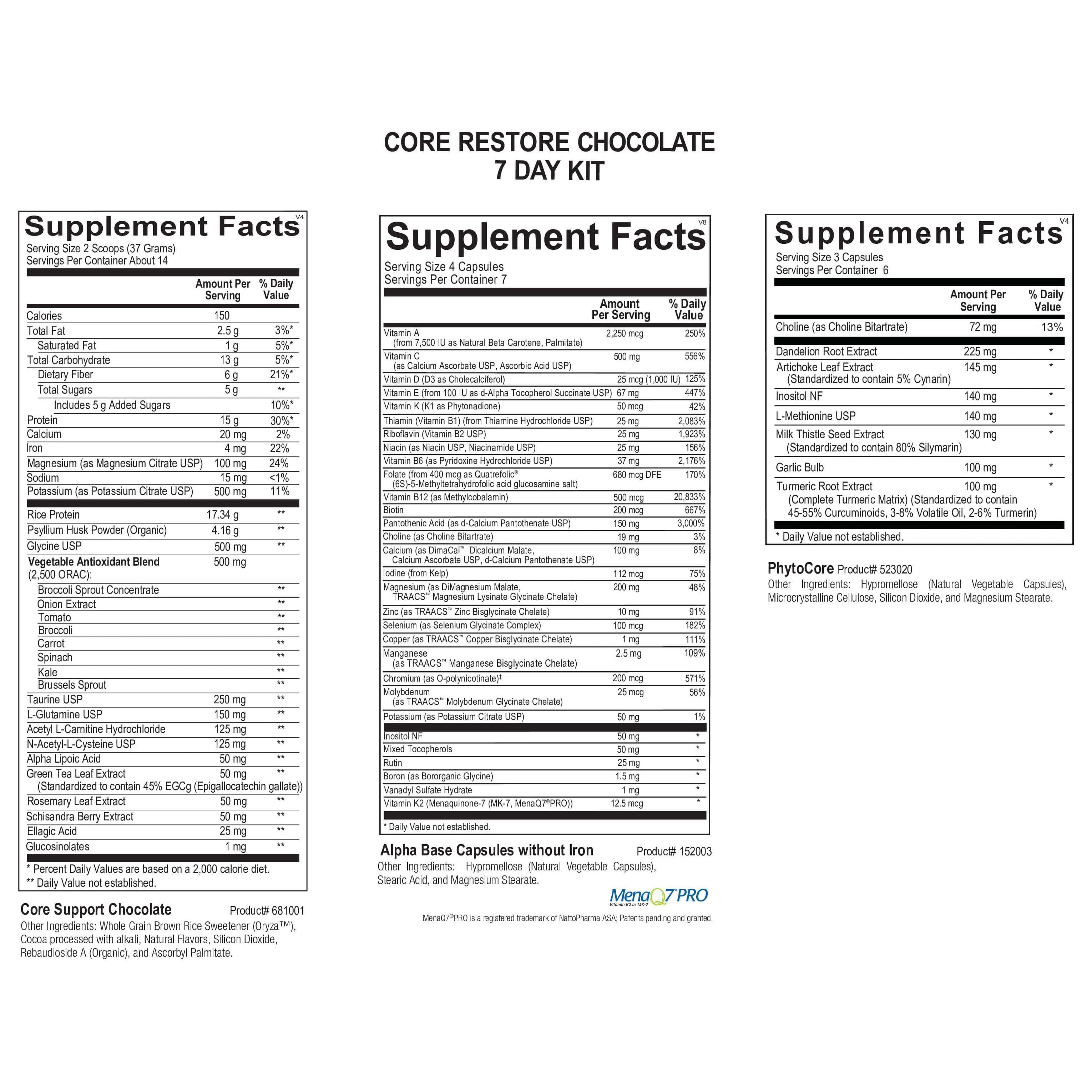 Ortho Molecular Products Core Restore Chocolate 7-Day Kit
