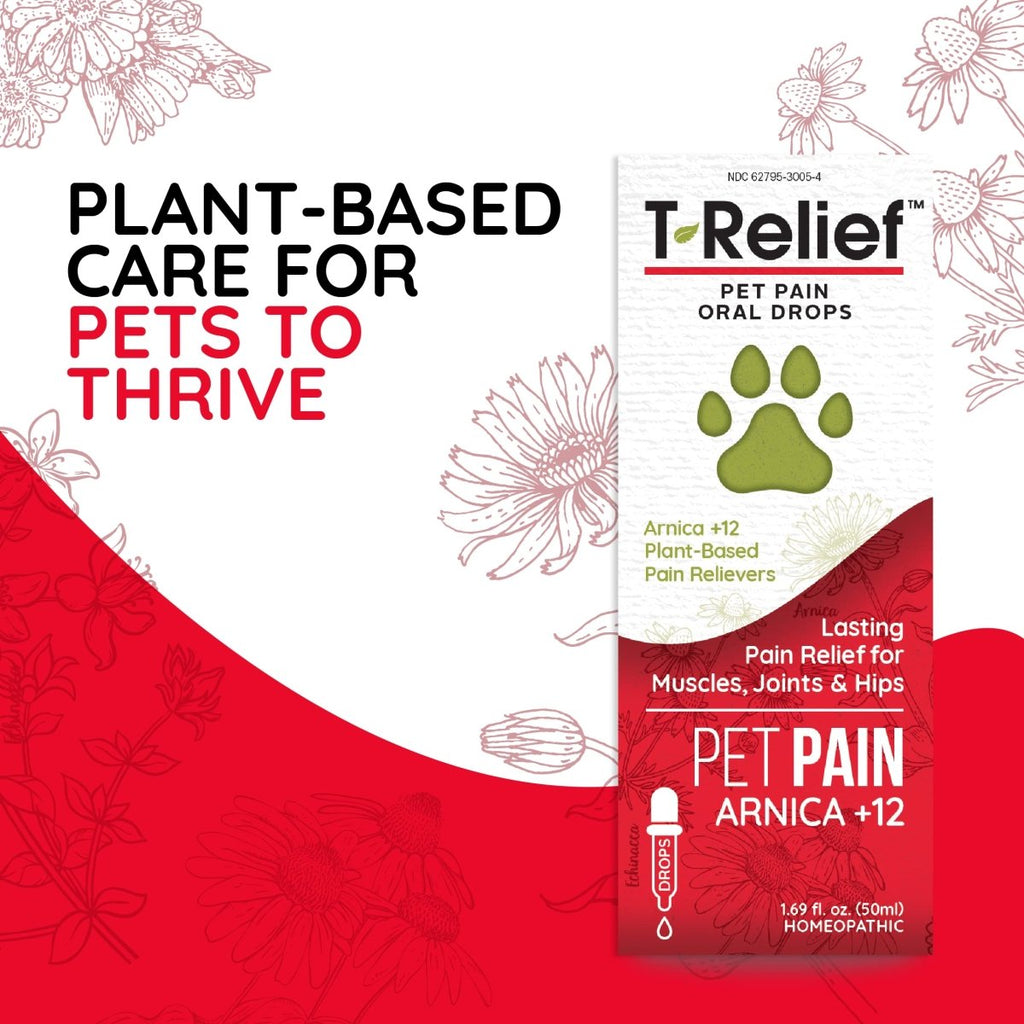 T-Relief Pet Pain Oral Drops Arnica +12 Dogs & Cats - Fast-Acting Soother - 1.69 oz (2 Pack)