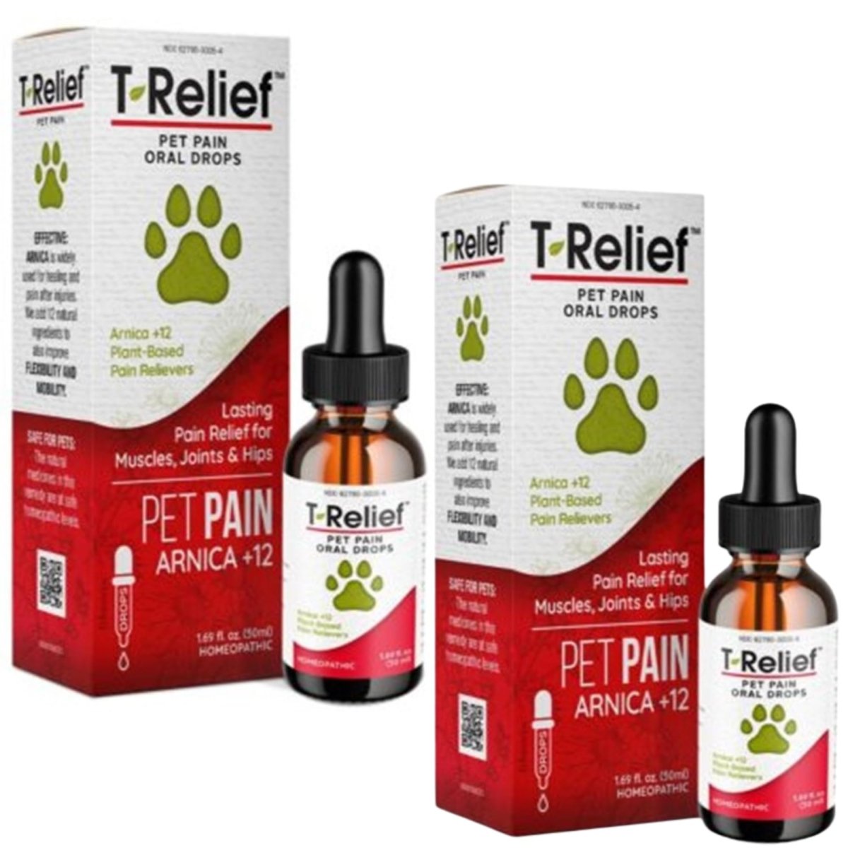 T-Relief Pet Pain Oral Drops Arnica +12 Dogs & Cats - Fast-Acting Soother - 1.69 oz (2 Pack)