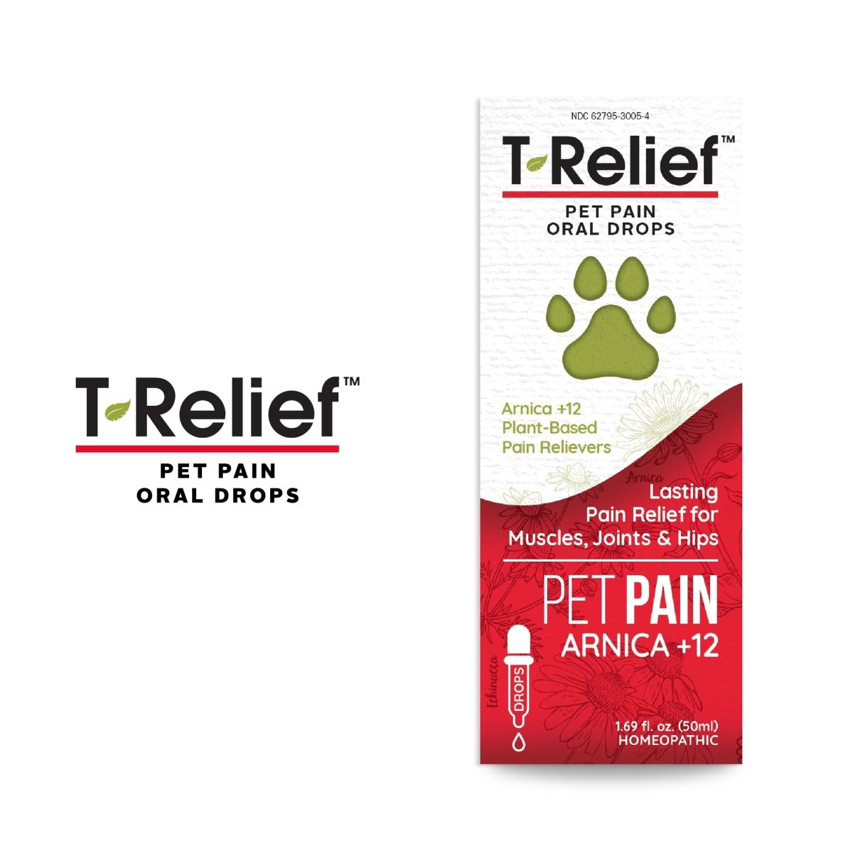T-Relief Pet Pain Oral Drops Arnica +12 Dogs & Cats - Fast-Acting Soother - 1.69 oz (2 Pack)