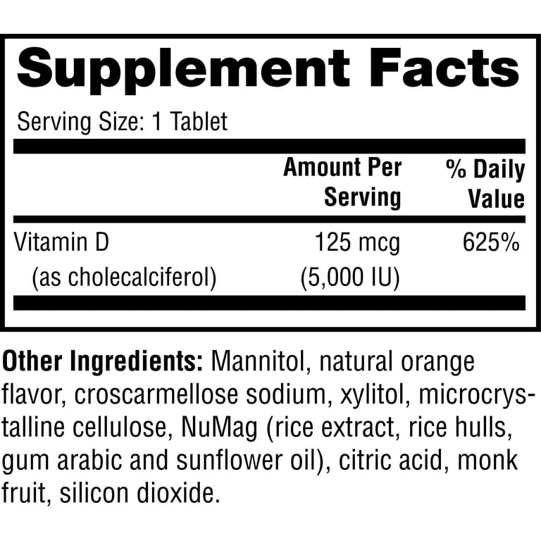 Twinlab - Mega D3 Dots All Natural Orange Flavor 125 mcg. - 100 Tablets - 2 Pack