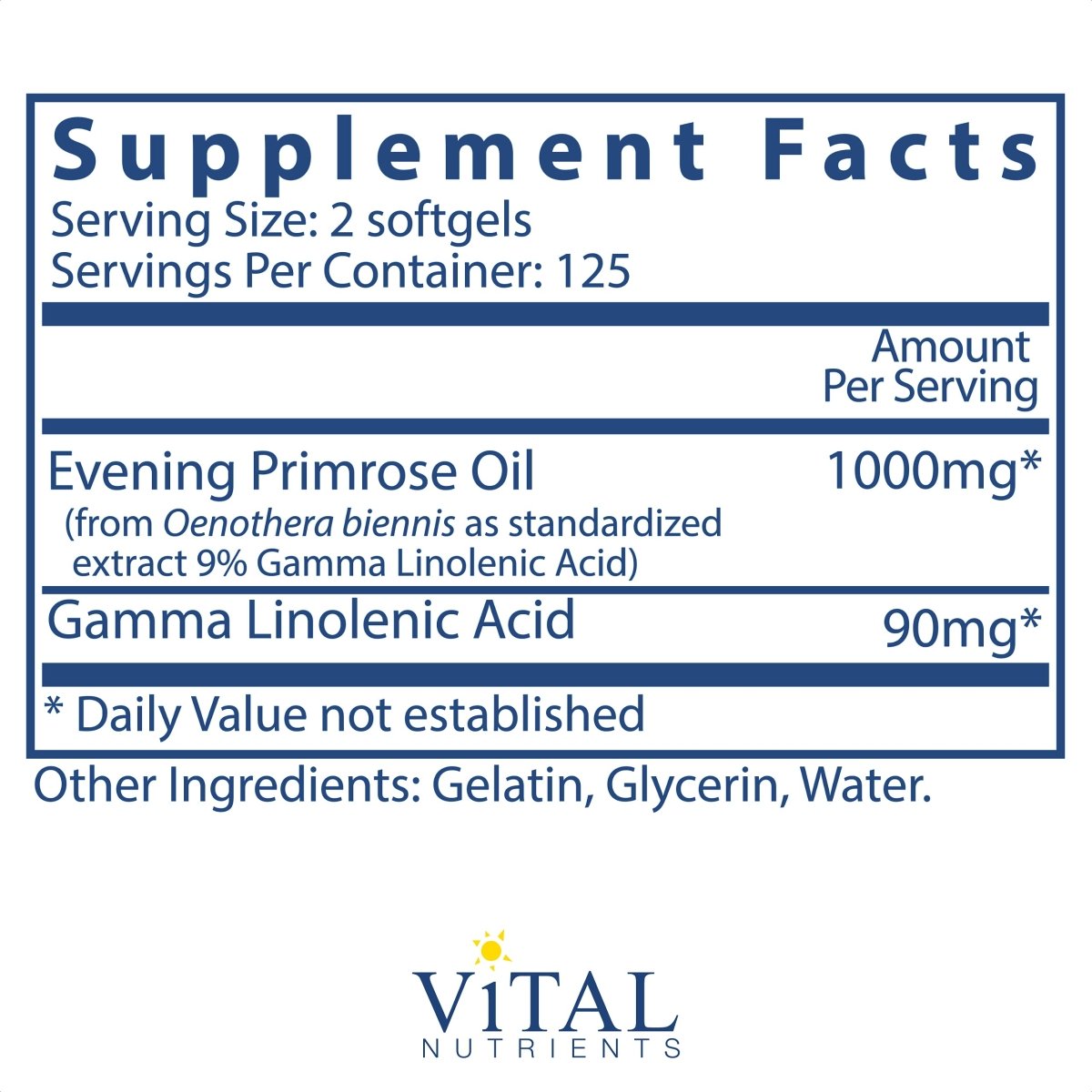 Vital Nurtrients Evening Primrose Oil 250 Softgels