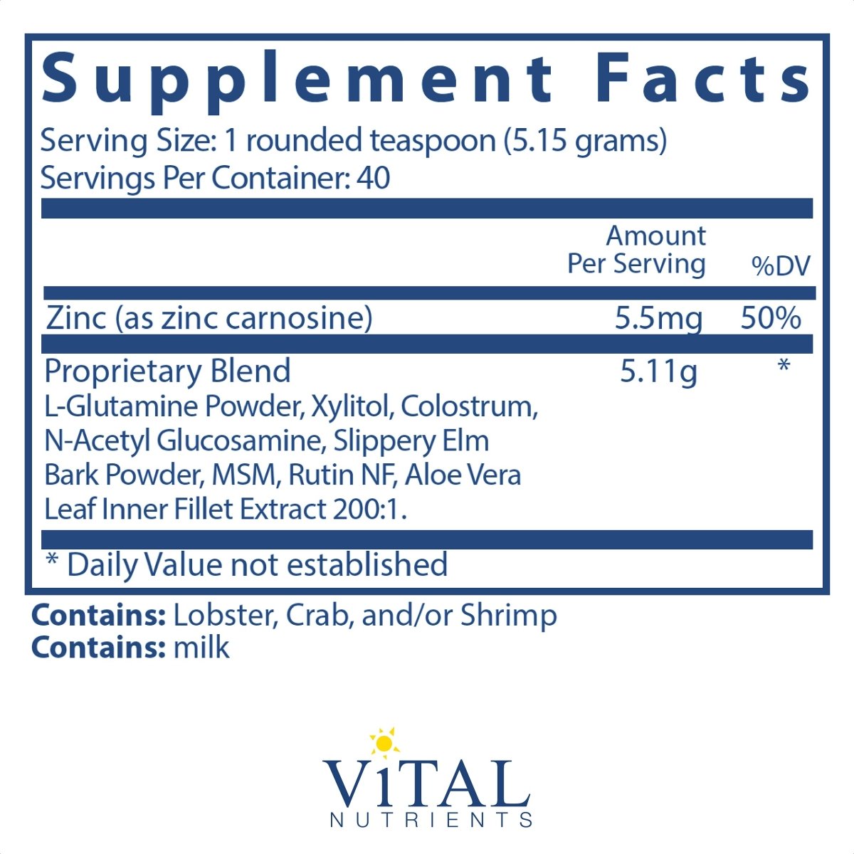 Vital Nutrients GI Repair Powder 168 or 208 Grams?