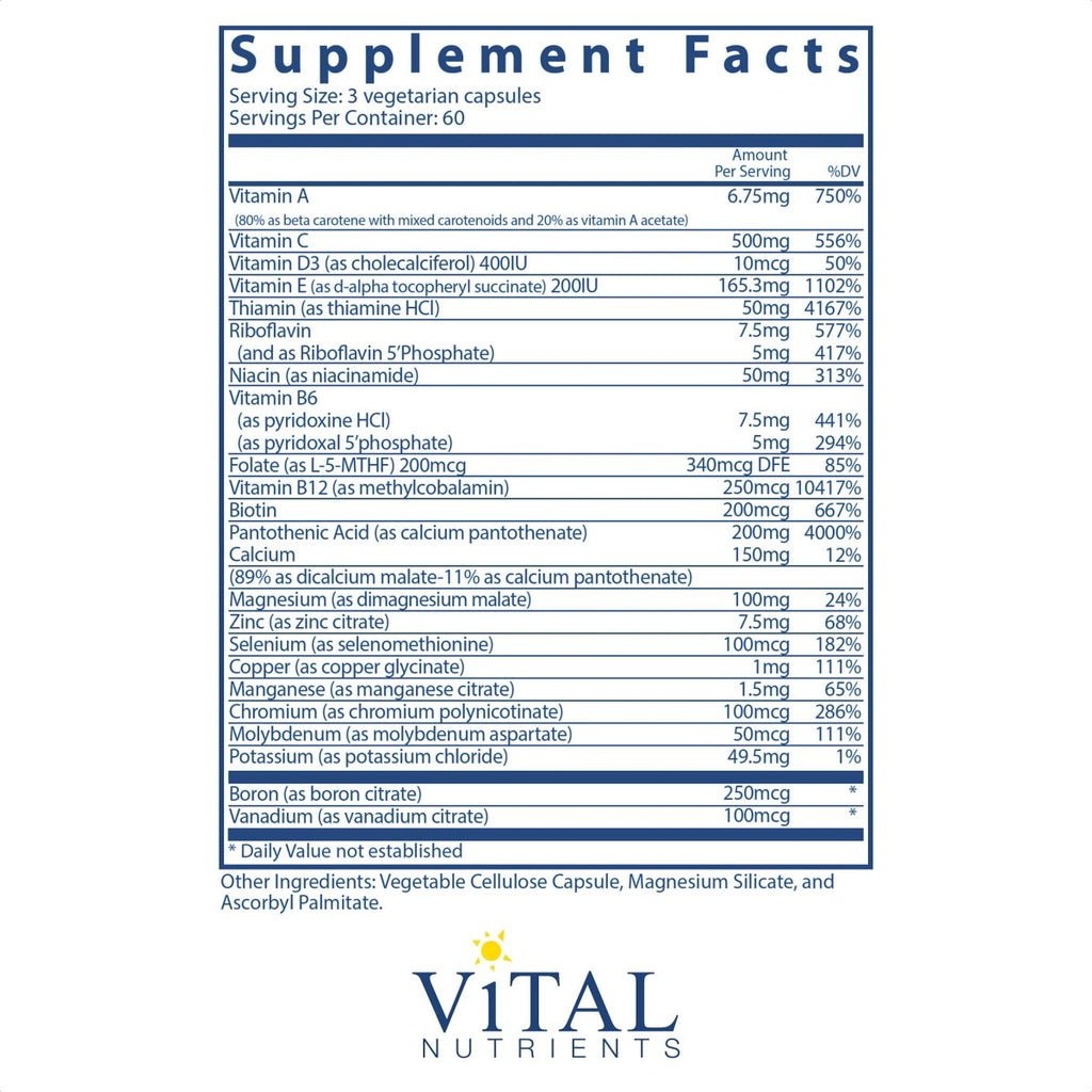 Vital Nutrients Multi-Nutrients No Iron or Iodine 180 Vcaps