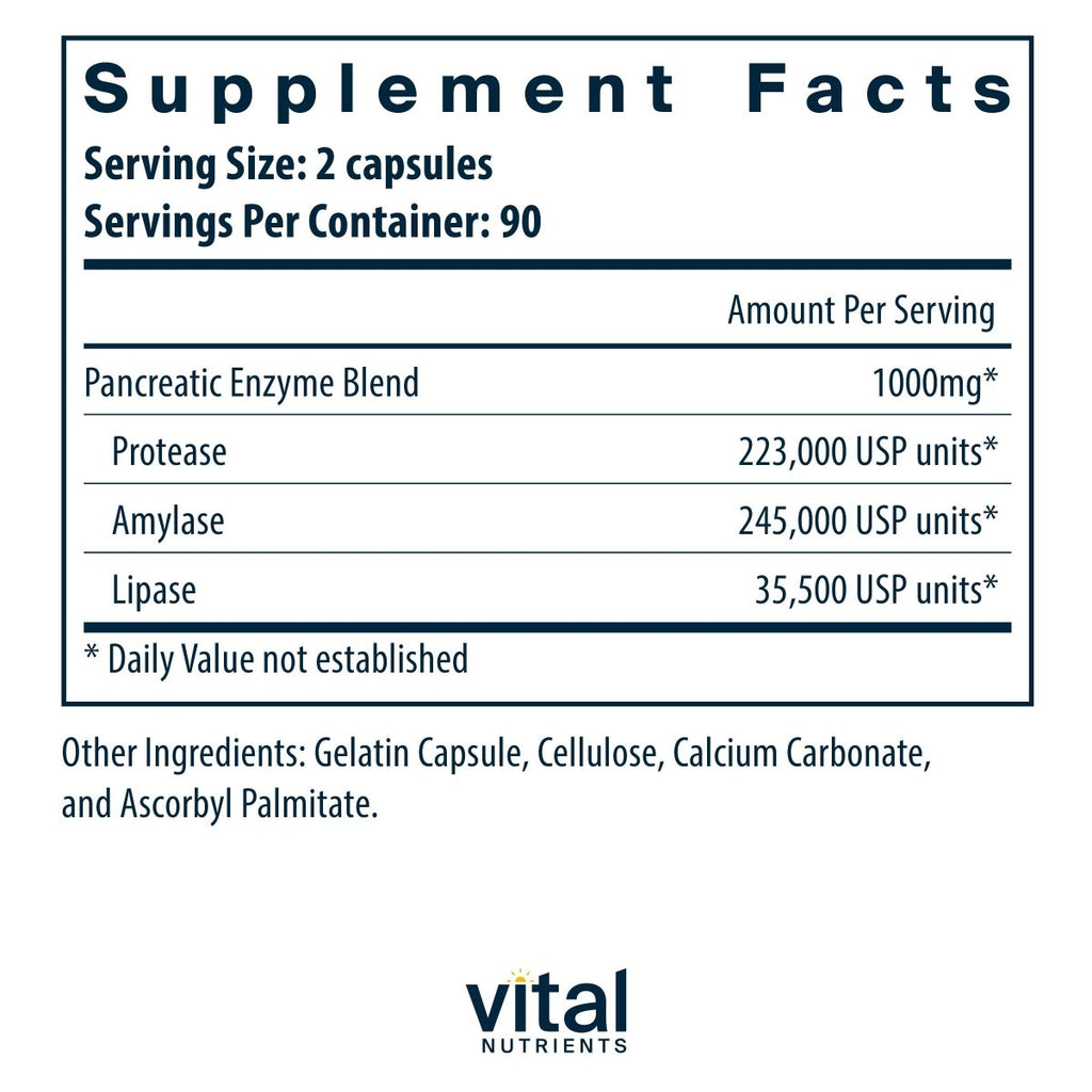 Vital Nutrients Pancreatic Enzymes 1000mg 180 Capsules