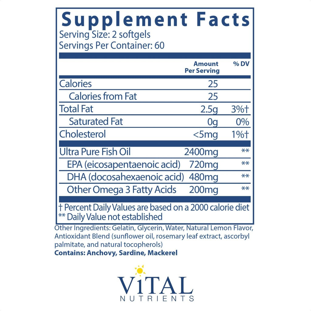 Vital Nutrients Ultra Pure Fish Oil 700 120 Softgels